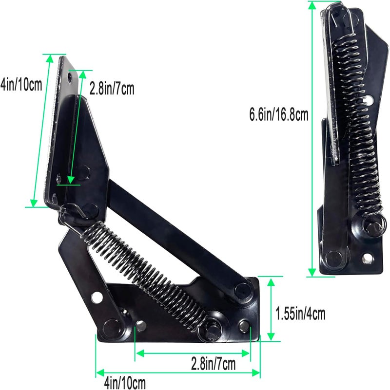 YIDELAI Spring Hinge (2 Pair) 90 Degree Folding Lifting Bracket, Sofa Bed Hinge, Suitable for Cabinet Doors, Furniture Storage Boxes (black2) - Image 2
